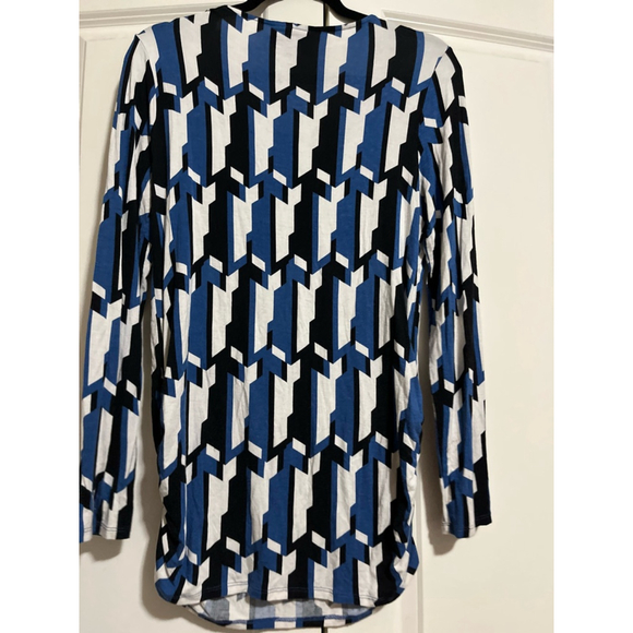 EUC Dana Buchman Top Blue Black White Long Sleeve Women’s Size LG - Picture 5 of 7